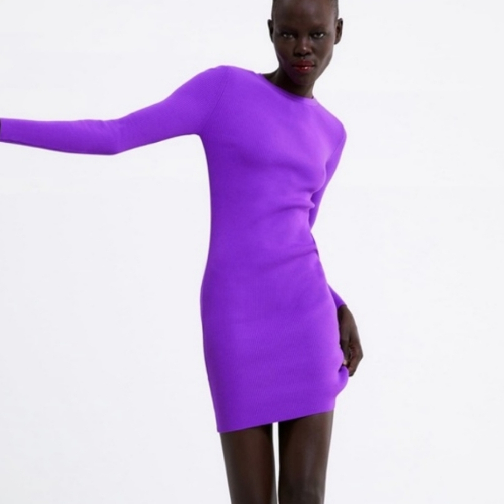 Purple Zara bodycon cutout dress